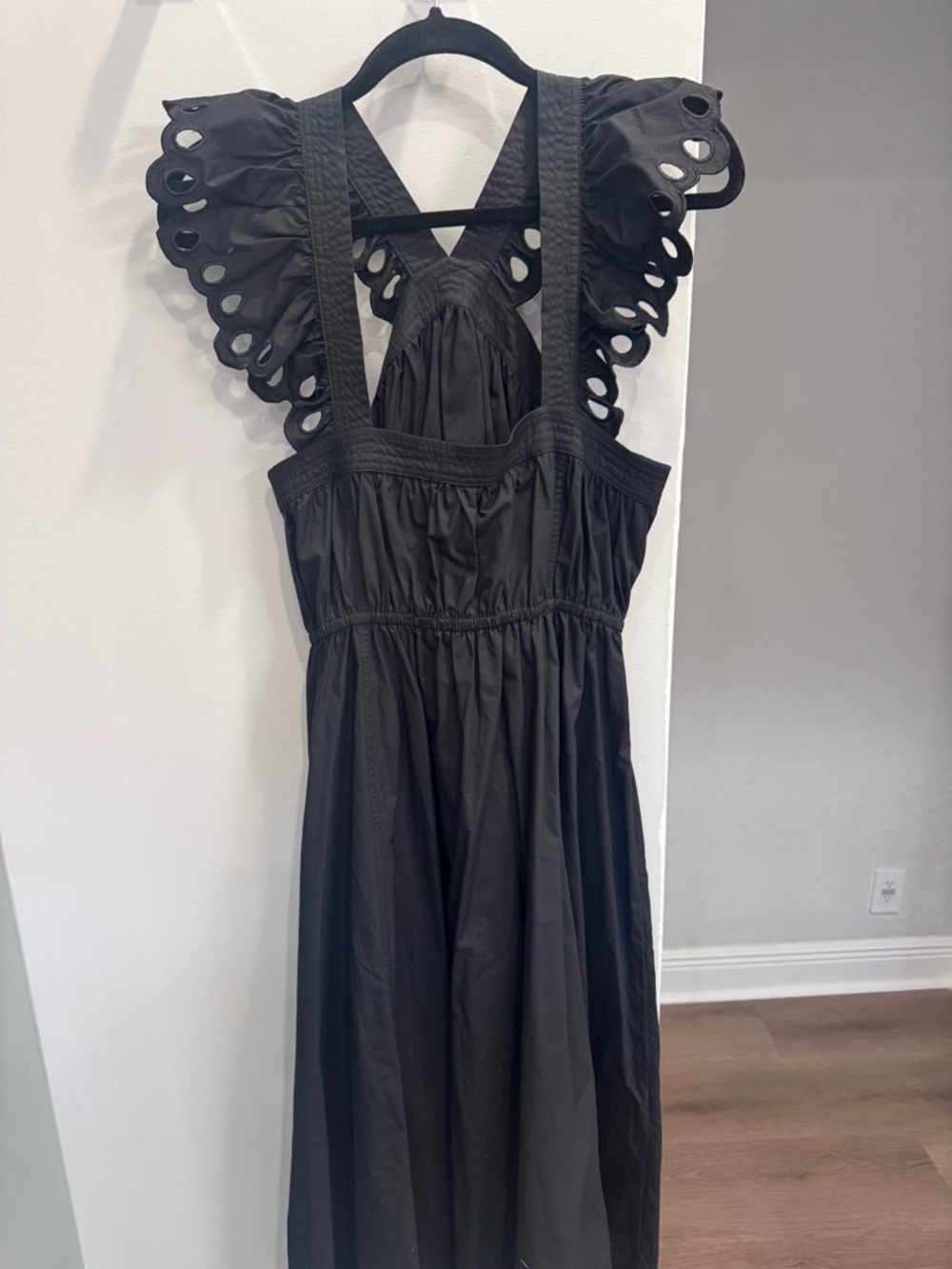 En Saison Black Midi Dress with Eyelet Ruffle Straps - Picture 2 of 2